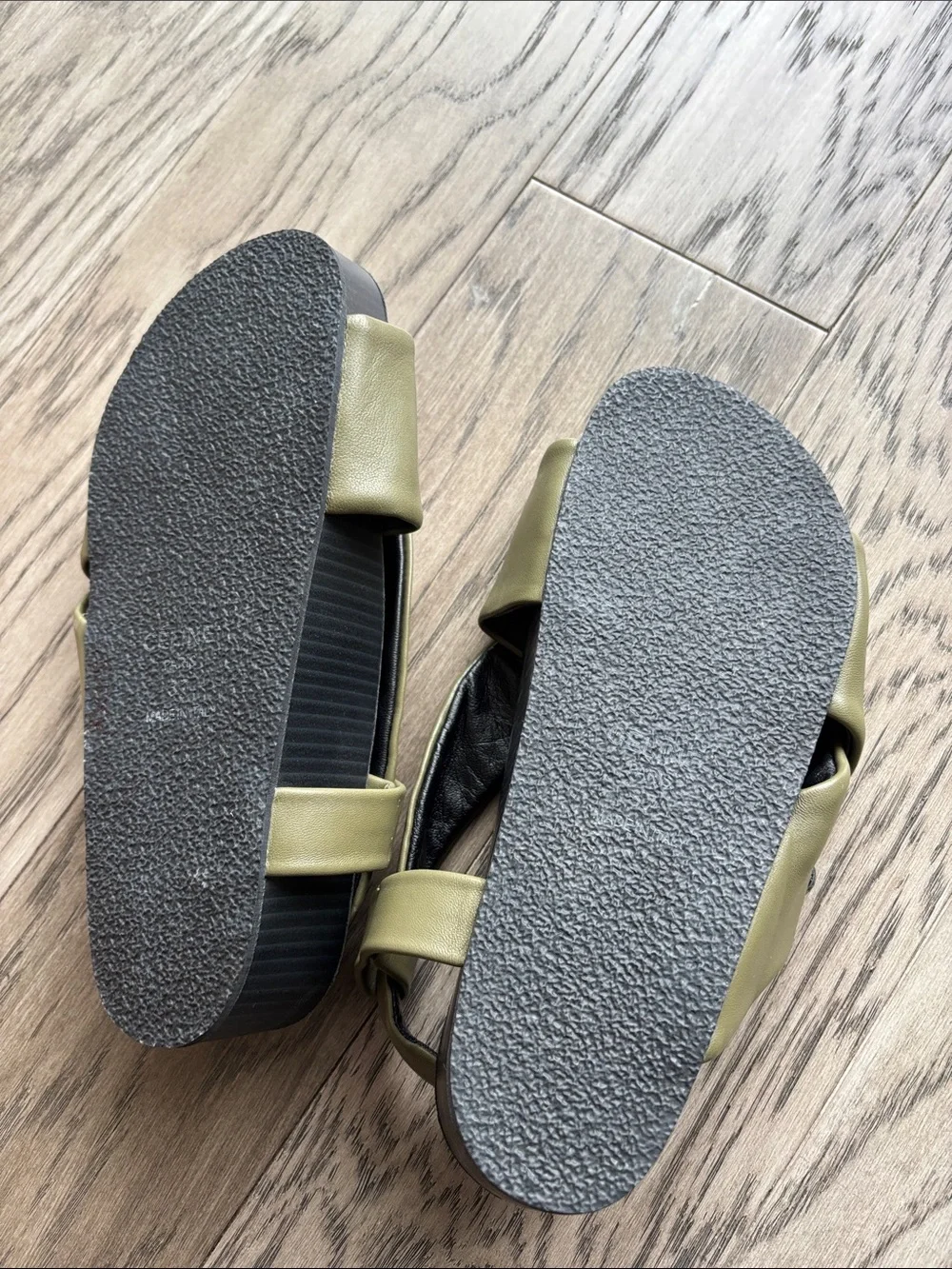 Celine Olive Green Leather Crisscross Slingback Sandals - Picture 6 of 8